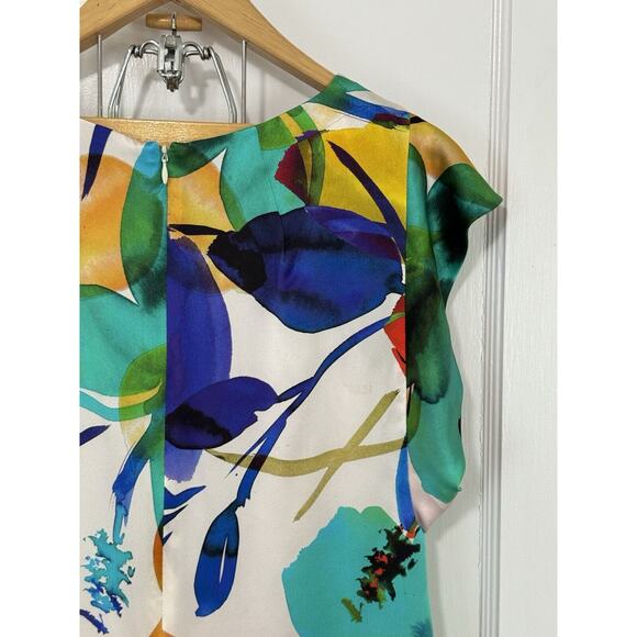 Carlisle Women's Size 6 Silk Dress Colorful Floral Print Lined Zip Cap Sleeve - Picture 13 of 16